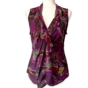 ETRO Purple Floral Silk Chiffon Sleeveless Blouse Italian size 46, made in Italy